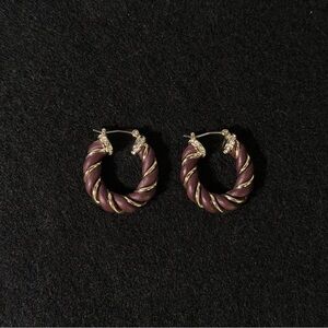 White House Black Market Twisted Hoop Earrings in Purple and Gold NWOT